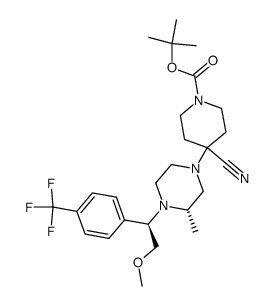 tert-butyl 4-cyano-4-((S)-4-((R)-2-methoxy-1-(4-(trifluoromethyl)phenyl)ethyl)-3-methylpiperazin-1-yl)piperidine-1-carboxylate结构式