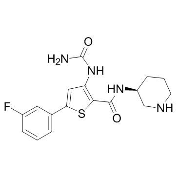 3-[(氨基羰基)氨基]-5-(3-氟苯基)-N-(3S)-3-哌啶基-2-噻吩羧胺结构式