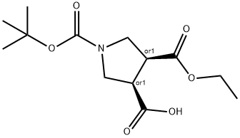 顺式-1-(叔丁氧羰基)-4-(乙氧基羰基)吡咯烷-3-羧酸结构式