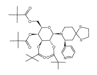 (2R,3S,4S,5R,6R)-2-((pivaloyloxy)methyl)-6-((S)-7-(pyridin-3-yl)-1,4-dithia-8-azaspiro[4.5]decan-8-yl)tetrahydro-2H-pyran-3,4,5-triyl tris(2,2-dimethylpropanoate)结构式