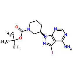 (R)-3-(4-氨基-3-碘-1H-吡唑并[3,4-d]嘧啶-1-基)哌啶-1-甲酸叔丁酯结构式