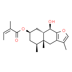 (Z)-2-Methyl-2-butenoic acid (4aR)-4,4a,5,6,7,8,8aβ,9-octahydro-9α-hydroxy-3,4aβ,5β-trimethylnaphtho[2,3-b]furan-7α-yl ester结构式