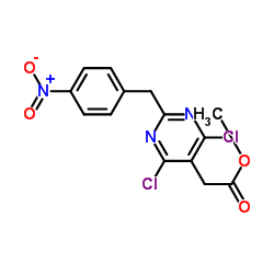 2-对硝基苯甲基-4,6-二氯-5-嘧啶乙酸甲酯结构式