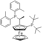 (1S)-1-[双(叔丁基)膦]-2-[(1S)-1-[双(2-甲基苯基)膦]乙基]二茂铁结构式