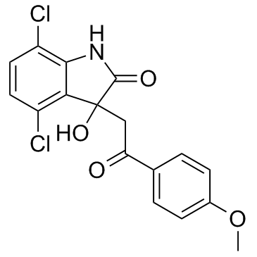 4,7-二氯-1,3-二氢-3-羟基-3-[2-(4-甲氧基苯基)-2-氧代乙基]-2H-吲哚-2-酮结构式
