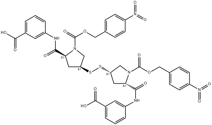 1-Pyrrolidinecarboxylic acid, 3,3'-dithiobis[5-[[(3-carboxyphenyl)amino]carbonyl]-, 1,1'-bis[(4-nitrophenyl)methyl] ester, (3S,3'S,5S,5'S)- Structure