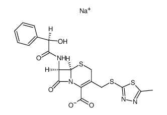 (6R)-7t-((R)-2-hydroxy-2-phenyl-acetylamino)-3-(5-methyl-[1,3,4]thiadiazol-2-ylsulfanylmethyl)-8-oxo-(6rH)-5-thia-1-aza-bicyclo[4.2.0]oct-2-ene-2-carboxylic acid, sodium salt Structure