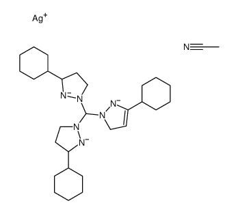 silver,acetonitrile,2-[bis(3-cyclohexylpyrazolidin-2-id-1-yl)methyl]-5-cyclohexyl-3H-pyrazol-1-ide结构式