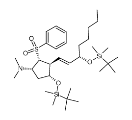 (1S,2R,3S,4R)-cis-4-(tert-Butyldimethylsiloxy)-trans-3-[(E,S)-3'-(tert-butyldimethylsiloxy)-1'-octenyl]-1-(dimethylamino)-cis-2-(phenylsulfonyl)cyclopentane Structure