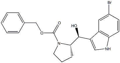 (S)-2-((S)-(5-溴-1H-吲哚-3-基)(羟基)甲基)吡咯烷-1-甲酸苄酯结构式