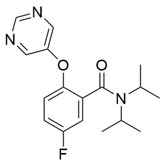 5-氟-N,N-二异丙基-2-(嘧啶-5-基氧基)苯甲酰胺结构式
