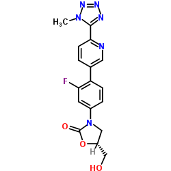 (5R)-3-{3-Fluoro-4-[6-(1-methyl-1H-tetrazol-5-yl)-3-pyridinyl]phenyl}-5-(hydroxymethyl)-1,3-oxazolidin-2-one structure