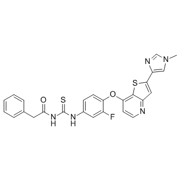 N-(3-氟-4-(2-(1-甲基-1H-咪唑-4-基)噻吩并[3,2-B]吡啶-7-氧基)苯基氨基硫代甲酰基)-2-苯乙酰胺结构式