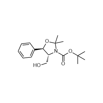 tert-butyl(4R,5R)-4-(hydroxymethyl)-2,2-dimethyl-5-phenyloxazolidine-3-carboxylate Structure