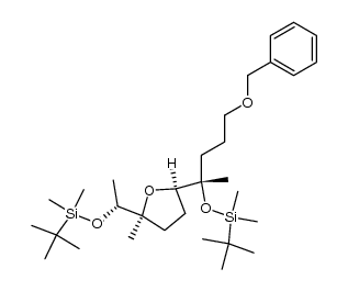 (1''R,1'R,2R,5S)-5-(1'-(tert-butyldimethylsiloxy)ethyl)-5-methyl-2-(1''-(tert-butyldimethylsiloxy)-1''-methyl-4''-(benzyloxy)butyl)tetrahydrofuran结构式