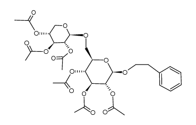 (2R,3R,4S,5R,6R)-2-phenethoxy-6-((((2R,3R,4S,5R)-3,4,5-triacetoxytetrahydro-2H-pyran-2-yl)oxy)methyl)tetrahydro-2H-pyran-3,4,5-triyl triacetate结构式