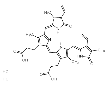3-[(2Z,5E)-2-[[3-(2-carboxyethyl)-5-[(Z)-(3-ethenyl-4-methyl-5-oxopyrrol-2-ylidene)methyl]-4-methyl-1H-pyrrol-2-yl]methylidene]-5-[(4-ethenyl-3-methyl-5-oxopyrrol-2-yl)methylidene]-4-methylpyrrol-3-yl]propanoic acid,dihydrochloride Structure