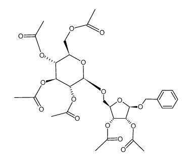 Benzyl-2,3-di-O-acetyl-5-O-(2,3,4,6-tetra-O-acetyl-β-D-glucopyranosyl)-β-D-ribofuranosid Structure