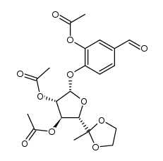 2-acetoxy-4-formylphenyl 2',3'-di-O-acetyl-6'-deoxy-β-D-arabino-5'-hexulofuranoside ethylene acetal Structure