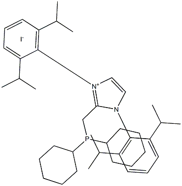 2-((Dicyclohexylphosphino)methyl)-1,3-bis(2,6-diisopropylphenyl)-1H-imidazol-3-ium iodide Structure