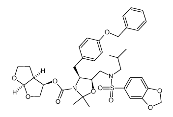 N-(3R,3aS,6aR)-hexahydrofuro[2,3-b]furan-3-yl-oxycarbonyl-, (4S,5R)-4-(4-benzyloxy-benzyl)-5-i-butyl-[(3,4-methylenedioxyphenyl)sulfonyl]-aminomethyl-2,2-dimethyl-oxazolidine结构式