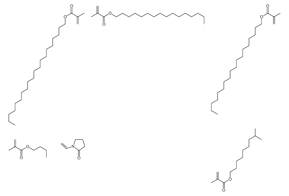 1-乙烯基-2-吡咯烷酮、2-甲基-2-丙烯酸十六烷酯、2-甲基-2-丙烯酸异癸酯和2-甲基-2-丙烯酸十八烷酯的聚合物结构式