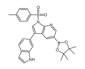 3-(1H-吲哚-6-基)-1-[(4-甲基苯基)磺酰基]-5-(4,4,5,5-四甲基-1,3,2-二噁硼烷-2-基)-1H-吡咯并[2,3-B]吡啶结构式