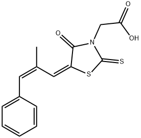 3-Thiazolidineacetic acid, 5-[(2Z)-2-methyl-3-phenyl-2-propen-1-ylidene]-4-oxo-2-thioxo-, (5E)- Structure