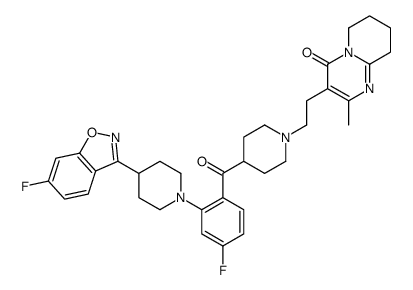 3-[2-[4-[4-fluoro-2-[4-(6-fluoro-1,2-benzoxazol-3-yl)piperidin-1-yl]benzoyl]piperidin-1-yl]ethyl]-2-methyl-6,7,8,9-tetrahydropyrido[1,2-a]pyrimidin-4-one Structure
