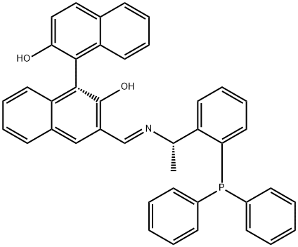 (R)-3-[(E)-[[(S)-1-[2-(Diphenylphosphino)phenyl]ethyl]imino]methyl]-[1,1’-binaphthalene]-2,2’-diol Structure