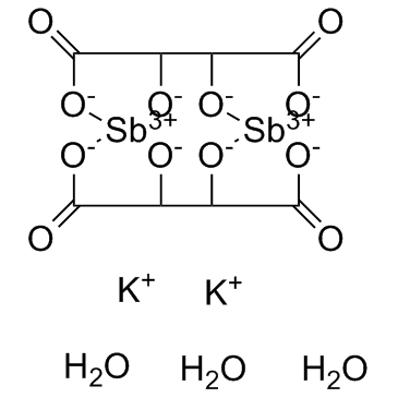 Potassium antimonyl tartrate sesquihydrate structure