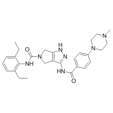 N-(2,6-二乙基苯基)-4,6-二氢-3-[[4-(4-甲基-1-哌嗪基)苯甲酰基]氨基]吡咯并[3,4-c]吡唑-5(1H)-甲酰胺结构式