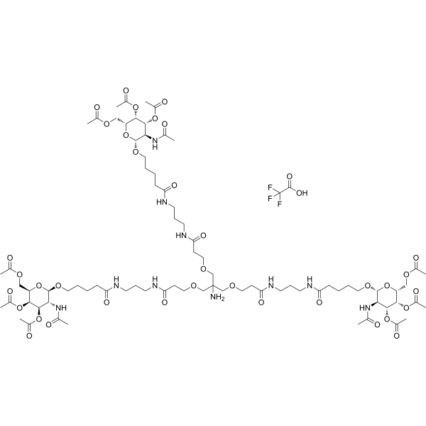 6-Amino-11,17-dioxo-6-[[3-oxo-3-[[3-[[1-oxo-5-[[3,4,6-tri-O-acetyl-2-(acetylamino)-2-deoxy-β-D-galactopyranosyl]oxy]pentyl]amino]propyl]amino]propoxy]methyl]-N-[3-[[1-oxo-5-[[3,4,6-tri-O-acetyl-2-(acetylamino)-2-deoxy-β-D-galactopyranosyl]oxy]pentyl]amino]propyl]-21-[[3,4,6-tri-O-acetyl-2-(acetylamino)-2-deoxy-β-D-galactopyranosyl]oxy]-4,8-dioxa-12,16-diazaheneicosanamide 2,2,2-trifluoroacetate Structure