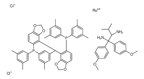 二氯{(R)-(+)-5,5''-双[二(3,5-二甲苯基)膦基]-4,4''-二-1,3-苯并二恶唑} [(2R)-(-)-1,1-双(4-甲氧基苯基)-3-甲基-1,2-丁二胺]钌(II)RuCl2[(R)-dm-segphos®][(R)-daipen]结构式