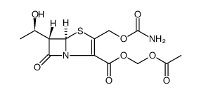 4-Thia-1-azabicyclo[3.2.0]hept-2-ene-2-carboxylic acid, 3-[[(aminocarbonyl)oxy]methyl]-6-[(1R)-1-hydroxyethyl]-7-oxo-, (acetyloxy)methyl ester, (5R,6S) Structure