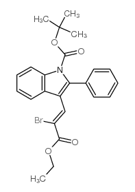 3-(2-溴-2-乙氧基羰基-乙烯基)-2-苯基-吲哚-1-羧酸叔丁酯结构式