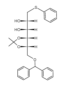 (1R,2S)-1-((4R,5S)-5-((benzhydryloxy)methyl)-2,2-dimethyl-1,3-dioxolan-4-yl)-3-(phenylthio)propane-1,2-diol结构式