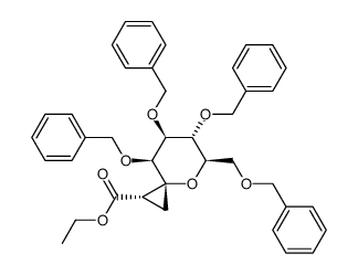 ethyl (1R,2'R)-2,3,4,6-tetra-O-benzylspiro[1,5-anhydro-D-mannitol-1,1'-cyclopropane]-2'-carboxylate结构式