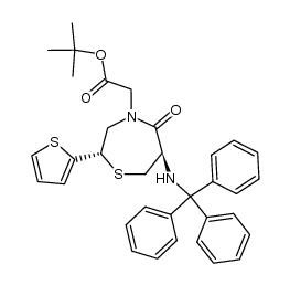 tert-butyl 2-((2S,6R)-5-oxo-2-(thiophen-2-yl)-6-(tritylamino)-1,4-thiazepan-4-yl)acetate结构式
