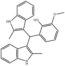 2-[双(2-甲基-1H-吲哚-3-基)甲基]-6-甲氧基苯酚结构式