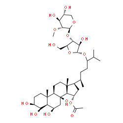 24-[[3-O-(2-O-Methyl-β-D-xylopyranosyl)-α-L-arabinofuranosyl]oxy]-5α-cholestane-3β,4β,6β,8β,15α-pentaol 15-acetate structure