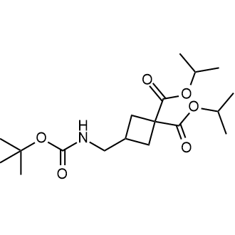 3-((((叔丁氧基羰基)氨基)甲基)环丁烷-1,1-二羧酸二异丙酯结构式