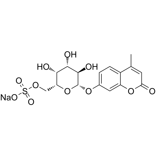 4-甲基香豆素基-β-D-吡喃半乳糖苷-6-硫酸钠盐结构式