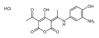 5-acetyl-3-[1-[(3-amino-4-hydroxyphenyl)amino]ethylidene]-4-hydroxy-2H-pyran-2,6(3H)-dione monohydrochloride结构式