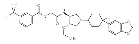 N-[2-[[(3S,4S)-1-[4-(1,3-苯并二氧杂环戊烷-5-基)-4-羟基环己基]-4-乙氧基-3-吡咯烷基]氨基]-2-氧代乙基]-3-(三氟甲基)苯甲酰胺结构式