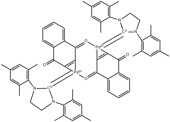 双(1,4-萘酚)二[1,3-二(2,4,6-三甲基苯基)-2-二氢咪唑基]二钯(0)结构式