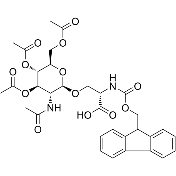 2-乙酰氨基-3,4,6-三-O-乙酰基-2-脱氧-Β-D-吡喃葡萄糖基-FMOC丝氨酸结构式