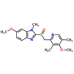 6-Methoxy-2-{[(4-methoxy-3,5-dimethyl-2-pyridinyl)methyl]sulfinyl}-1-methyl-1H-benzimidazole structure