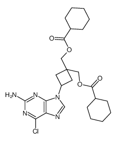 (3-(2-amino-6-chloro-9H-purin-9-yl)cyclobutane-1,1-diyl)bis(methylene) dicyclohexanecarboxylate结构式