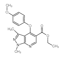 4-(4-甲氧基苯氧基)-1,3-二甲基-1H-吡唑并[3,4-b]吡啶-5-羧酸乙酯结构式